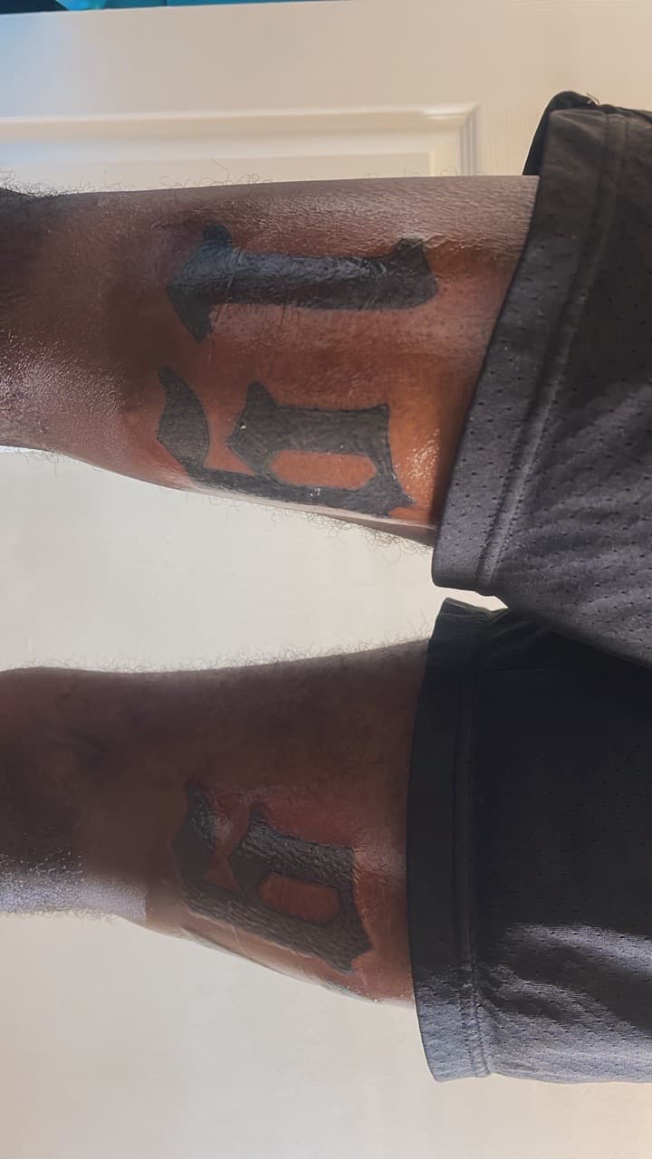 Black-work + Lettering numbers tattoo on Calf by RAW_INK on TattMe