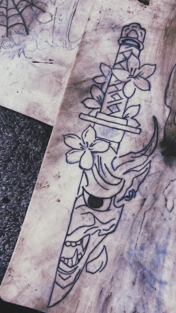 Japanese + Neo-Traditional dagger tattoo by RAW_INK on TattMe