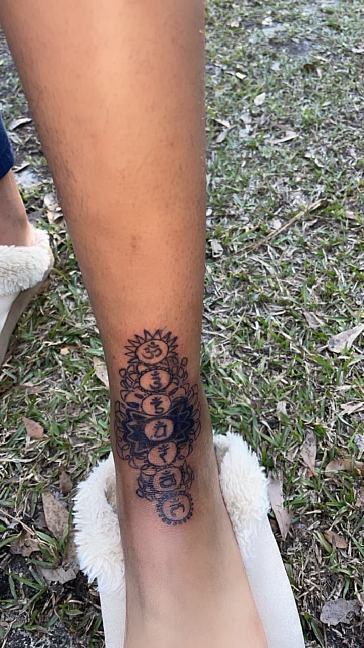 Black-work + Dot-work chakras tattoo on Ankle by RAW_INK on TattMe
