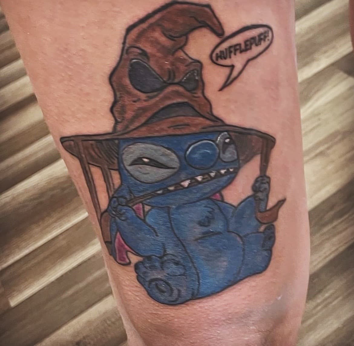 Illustrative + Cartoon stitch tattoo on Thigh by Bass on TattMe