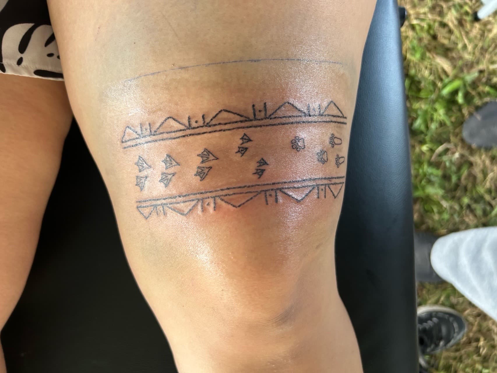 Geometric + Black-work geometric patterns tattoo on Thigh by red_rock_designs on TattMe