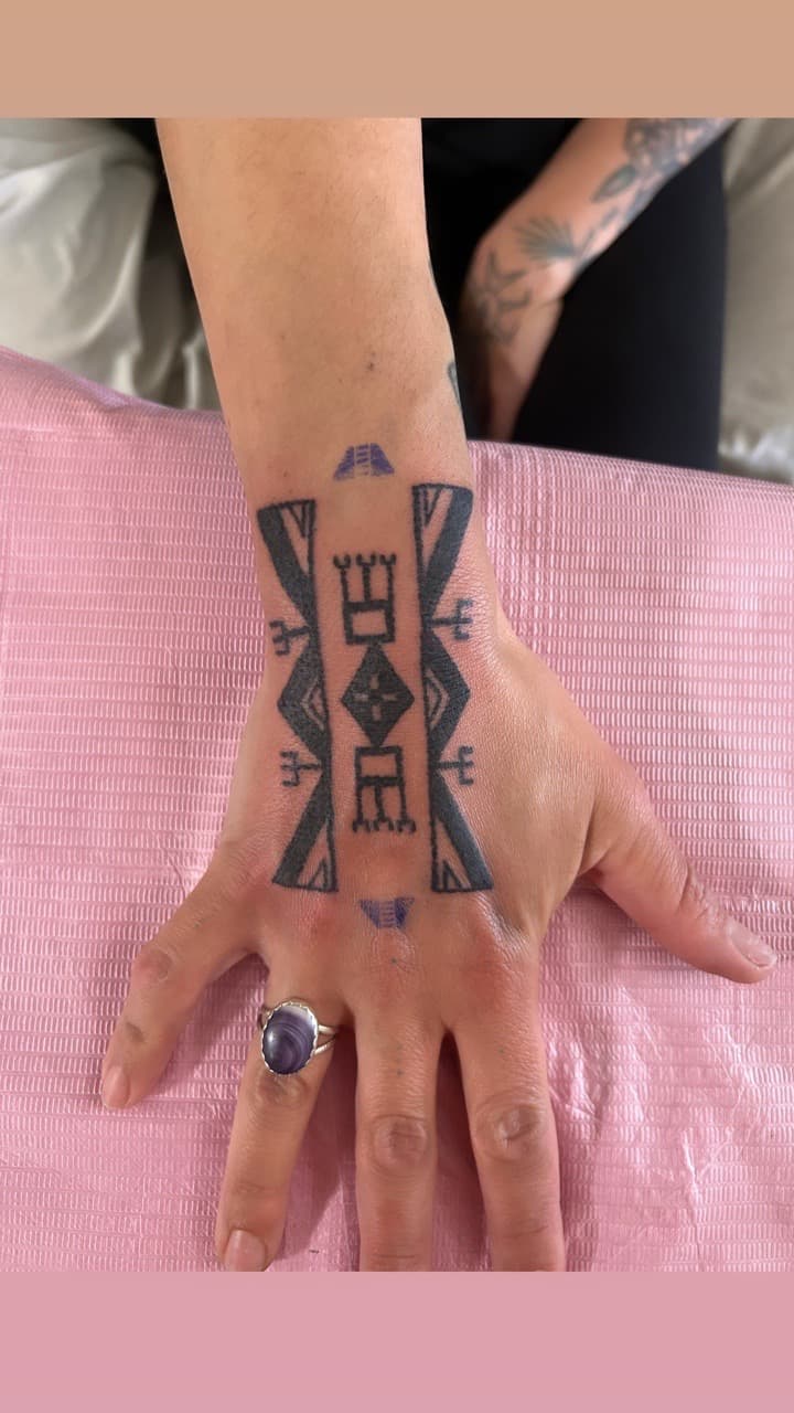Black-work + Geometric pattern tattoo on Hand by red_rock_designs on TattMe