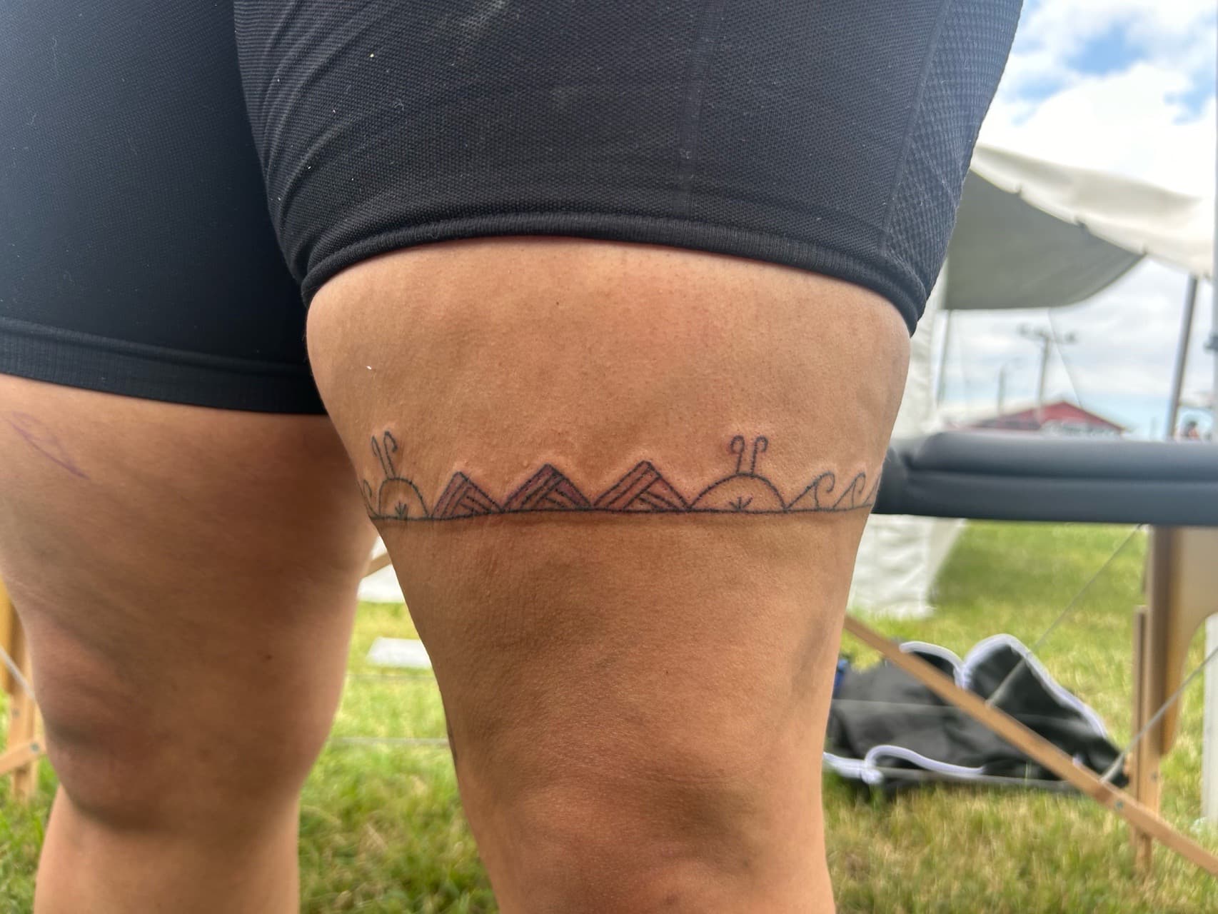 Geometric + Line-work geometric shapes tattoo on Thigh by red_rock_designs on TattMe