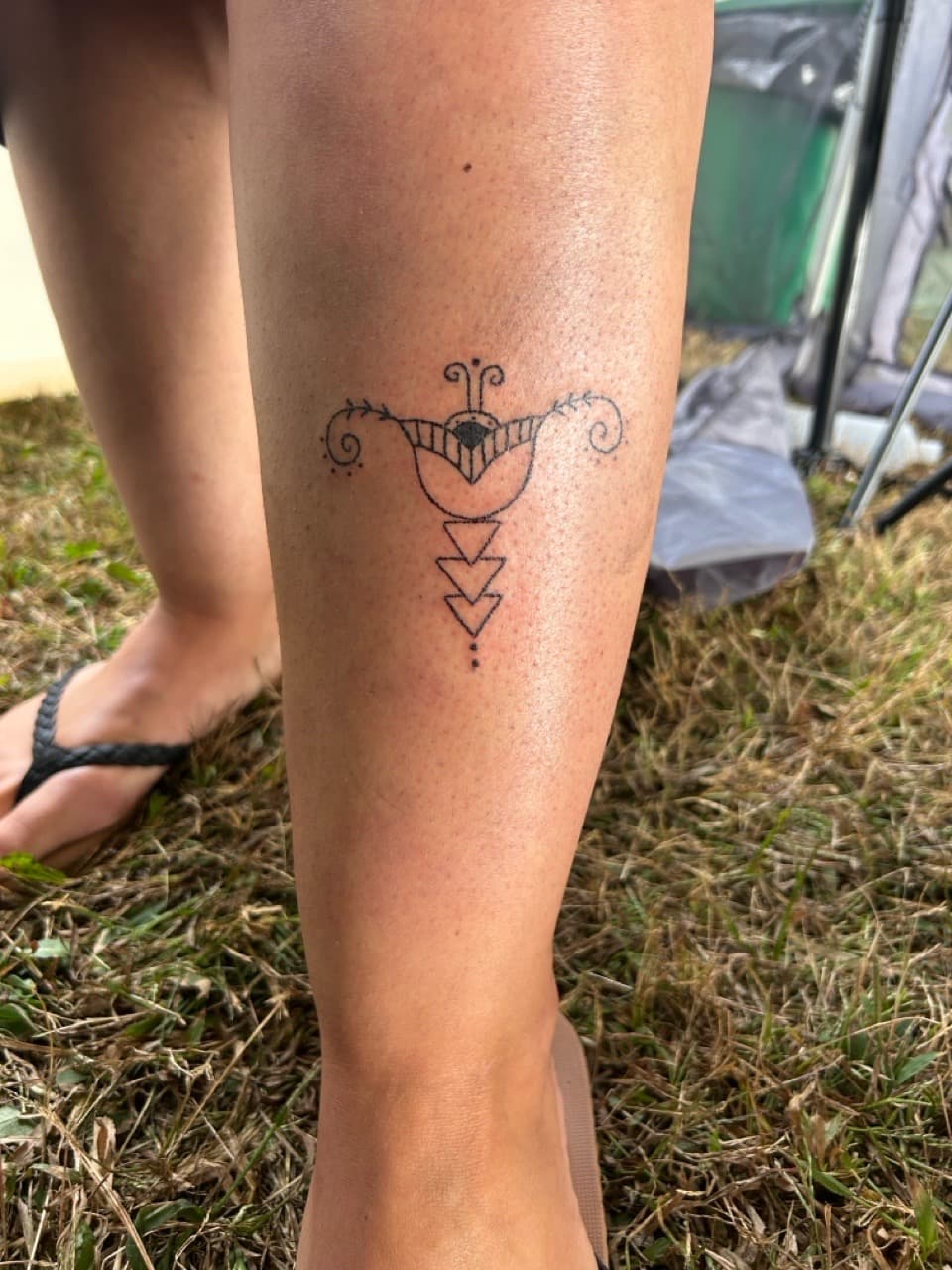 Fine Line + Black-work dots tattoo on Calf by red_rock_designs on TattMe