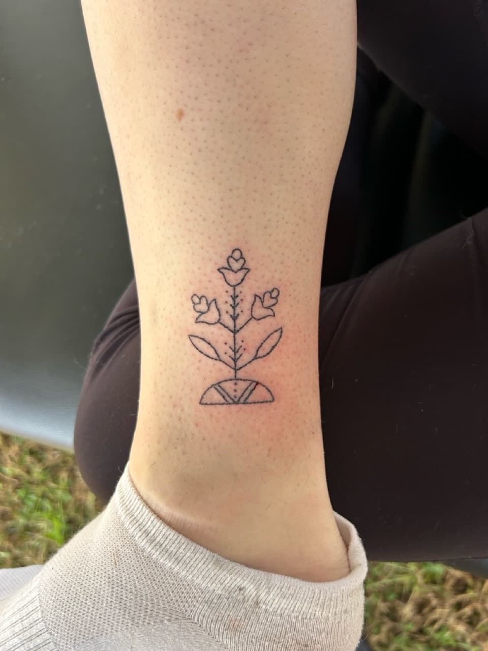 Fine Line + Minimalist flower tattoo on Ankle by red_rock_designs on TattMe