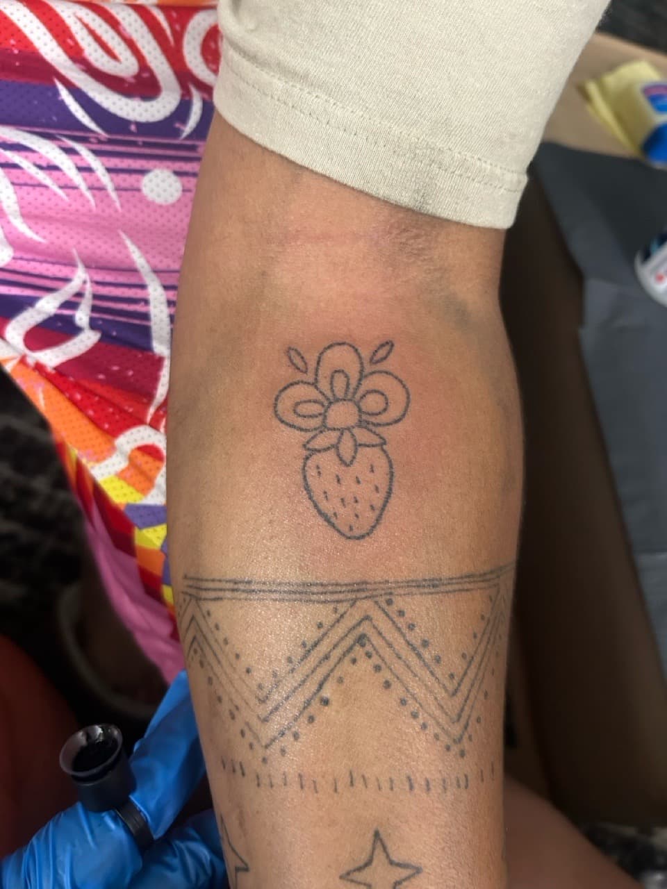 Fine Line + Geometric strawberry tattoo on Forearm by red_rock_designs on TattMe