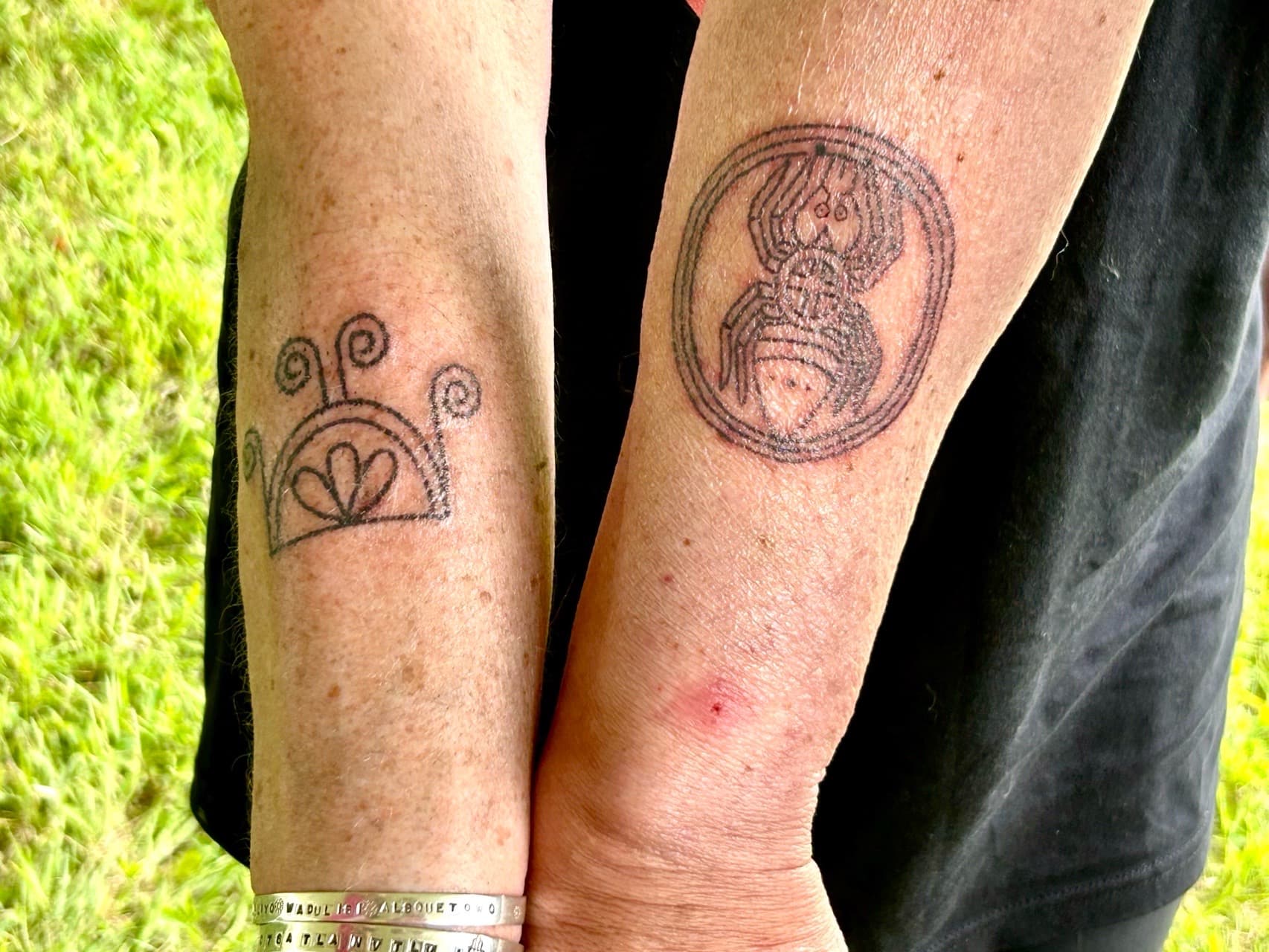 Black-work + Fine Line spider tattoo on Forearm by red_rock_designs on TattMe