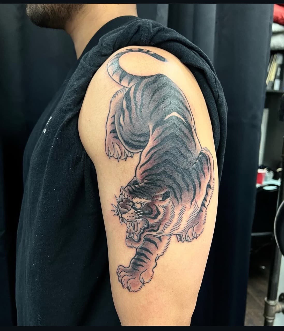 Japanese + Neo-Traditional tiger tattoo on Upper Arm by abutattoo1 on TattMe