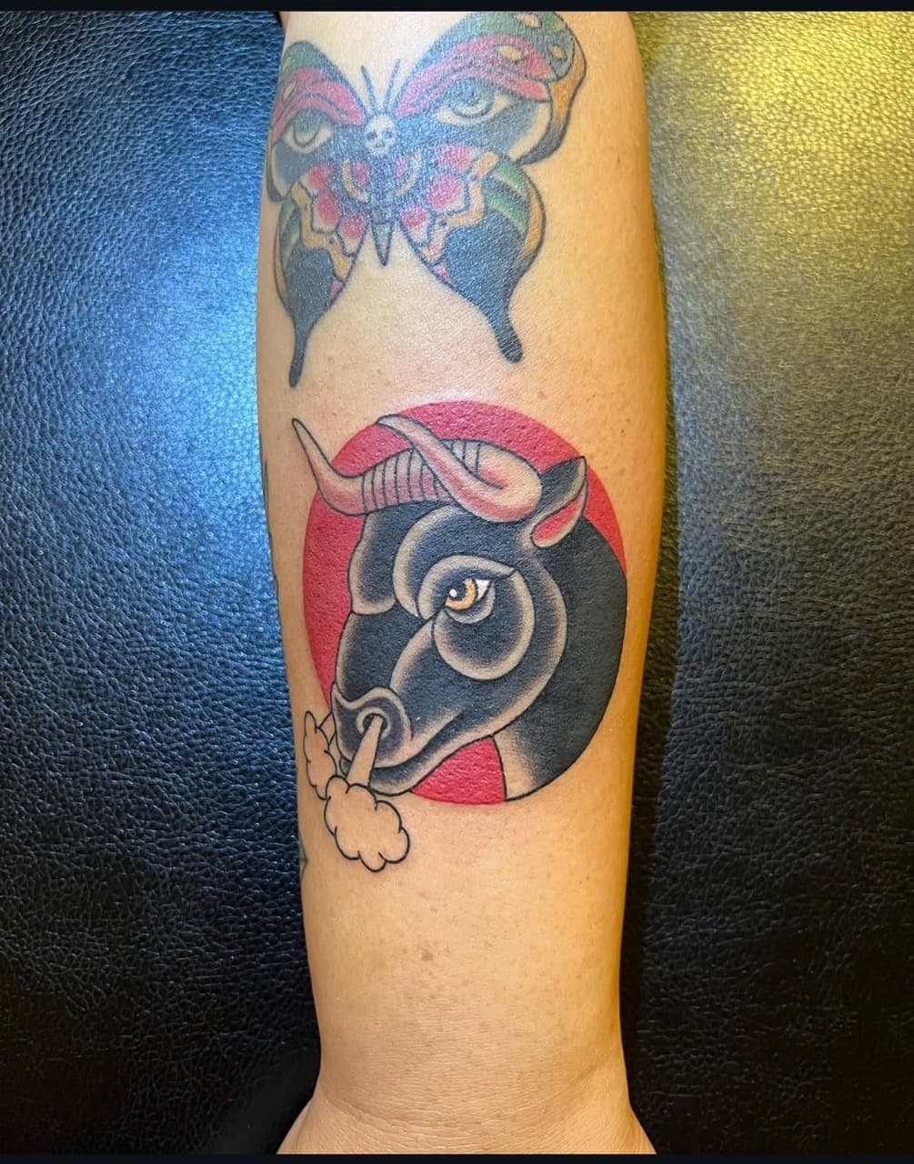 Traditional + Color bull tattoo on Forearm by abutattoo1 on TattMe