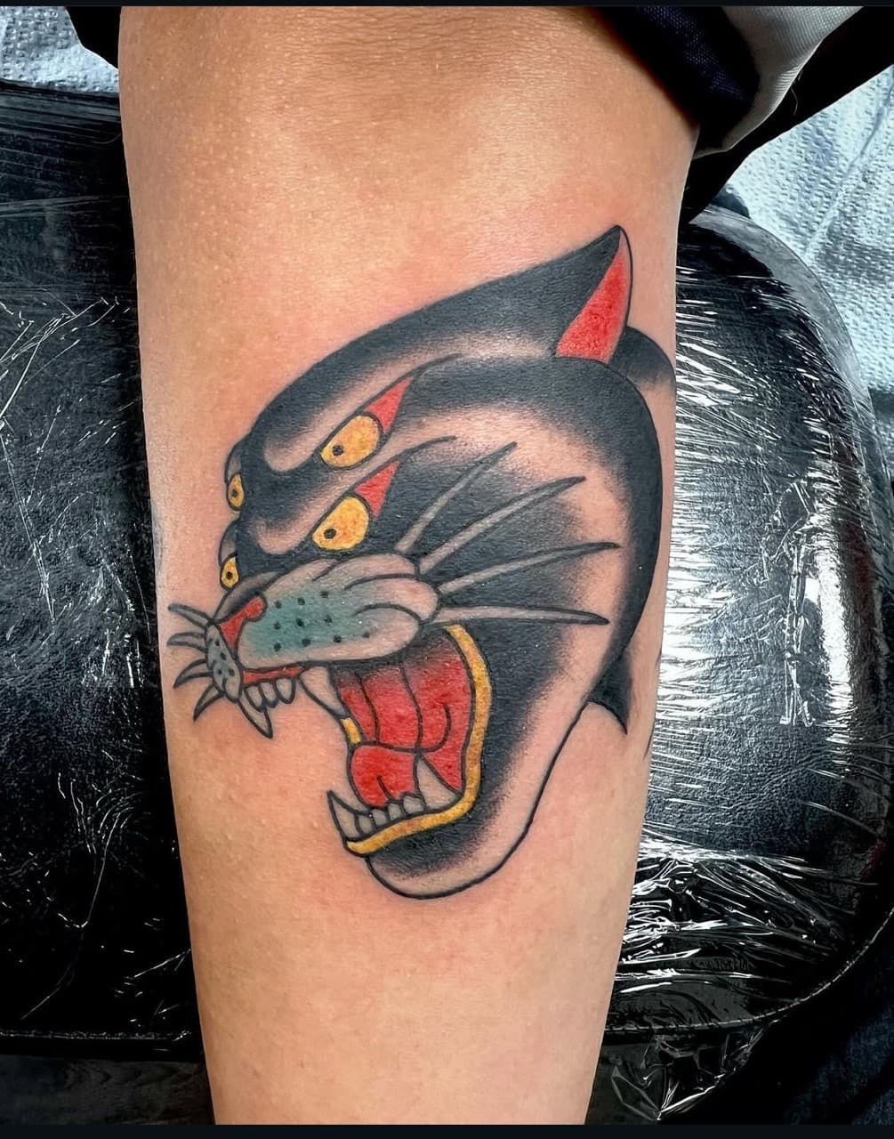 American Traditional + Traditional panther tattoo on Upper Arm by abutattoo1 on TattMe