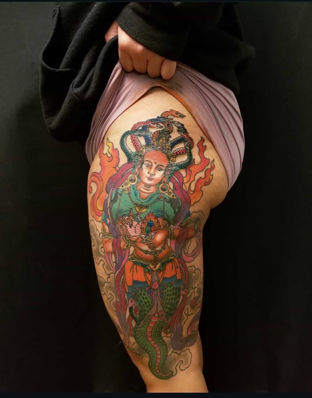 Color + Japanese deity tattoo on Thigh by abutattoo1 on TattMe