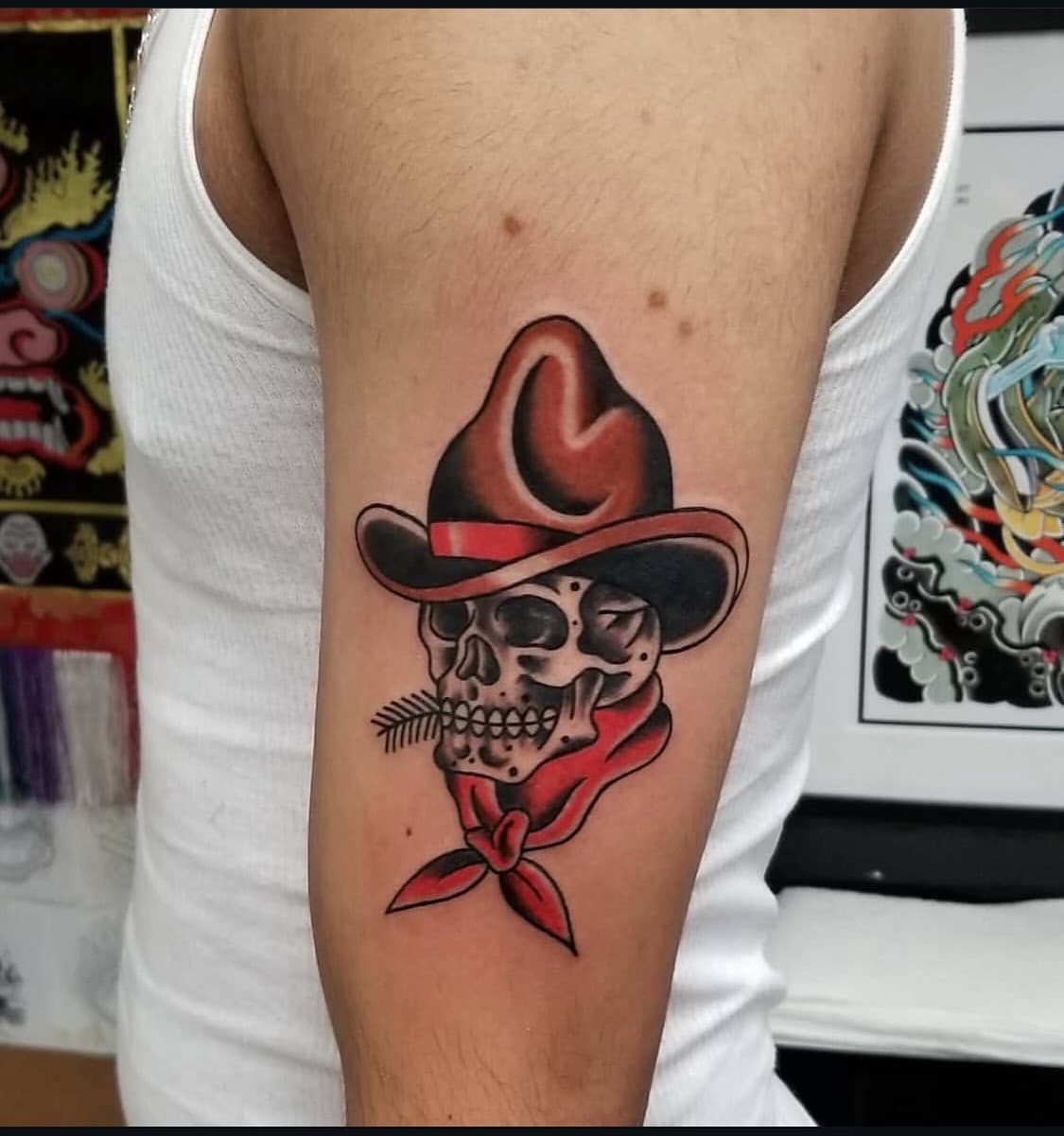 Traditional + American Traditional skull tattoo on Upper Arm by abutattoo1 on TattMe