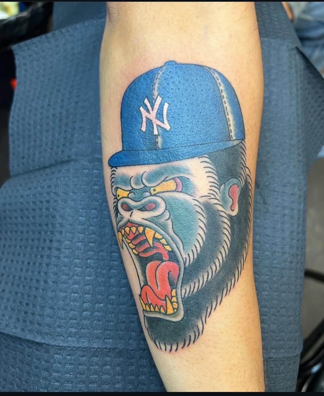 Traditional + New School gorilla tattoo on Forearm by abutattoo1 on TattMe