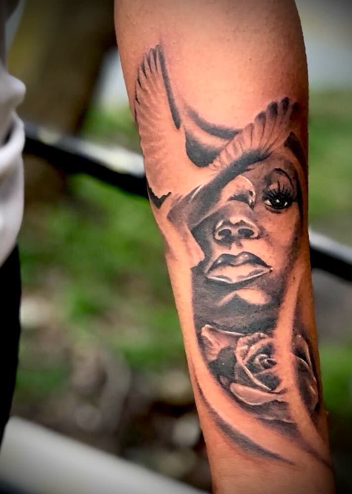 Black & Grey + Realism woman tattoo on Forearm by XRayVizionz on TattMe