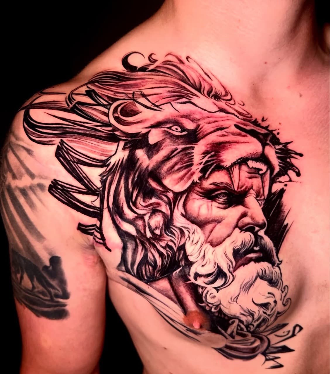 Black & Grey + Realism man tattoo on Chest by XRayVizionz on TattMe