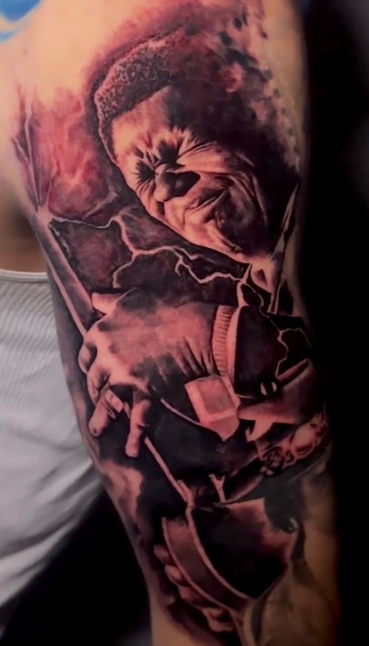 Realism + Portrait person tattoo on Upper Arm by XRayVizionz on TattMe