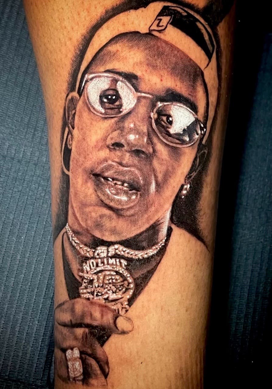 Black & Grey + Realism person tattoo on Calf by XRayVizionz on TattMe