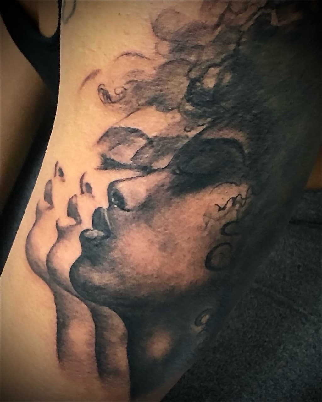 Black & Grey + Realism woman tattoo on Upper Arm by XRayVizionz on TattMe