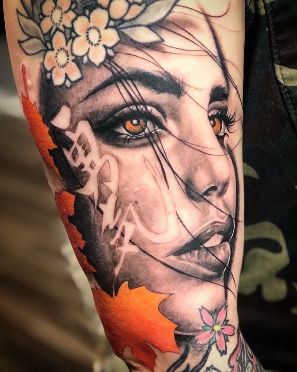 Realism + Illustrative woman tattoo on Upper Arm by XRayVizionz on TattMe