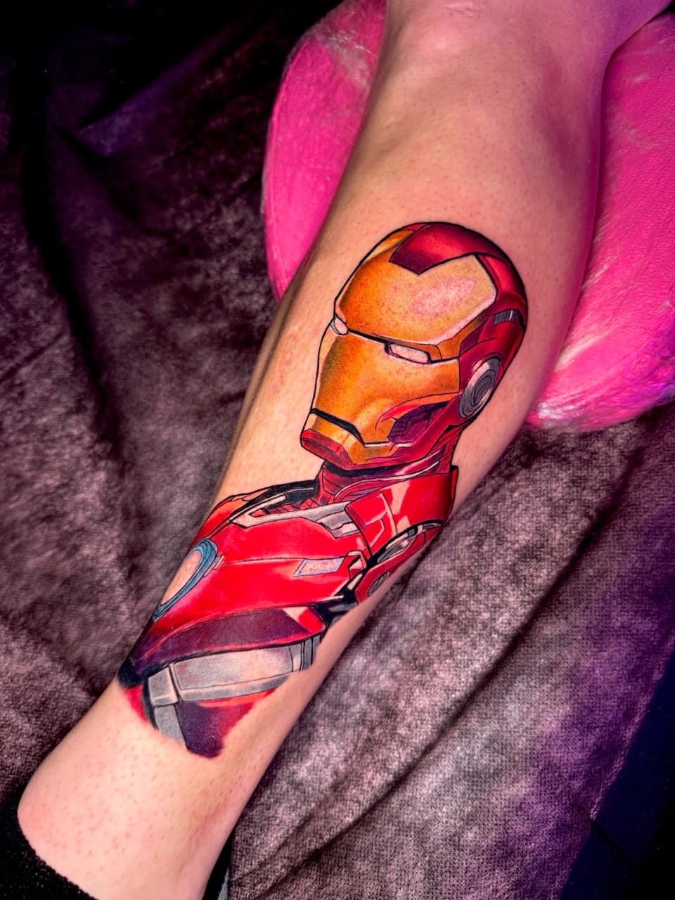 Color + Pop Culture iron man tattoo on Shin by Ria_Rabitt on TattMe