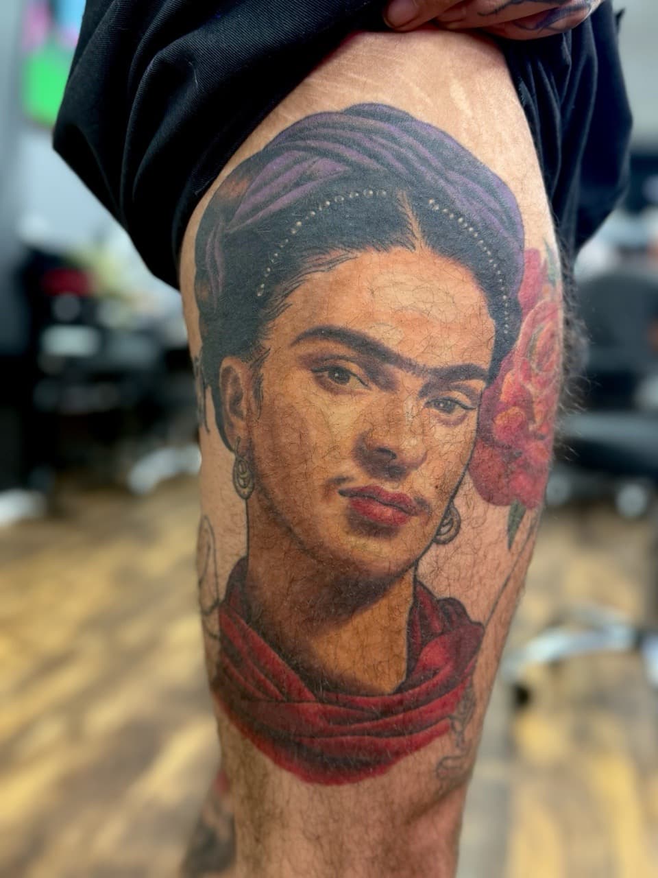Realism + Color frida kahlo tattoo on Thigh by Ria_Rabitt on TattMe
