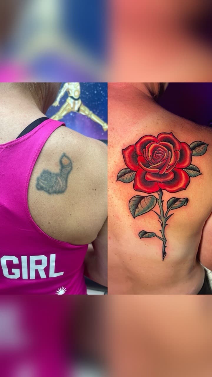 Neo-Traditional + Color rose tattoo on Shoulder Blade by Ria_Rabitt on TattMe