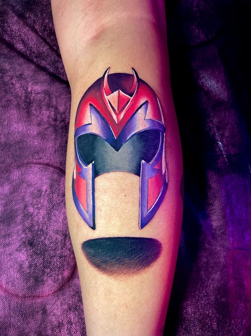 Pop Culture + Color magneto tattoo on Calf by Ria_Rabitt on TattMe
