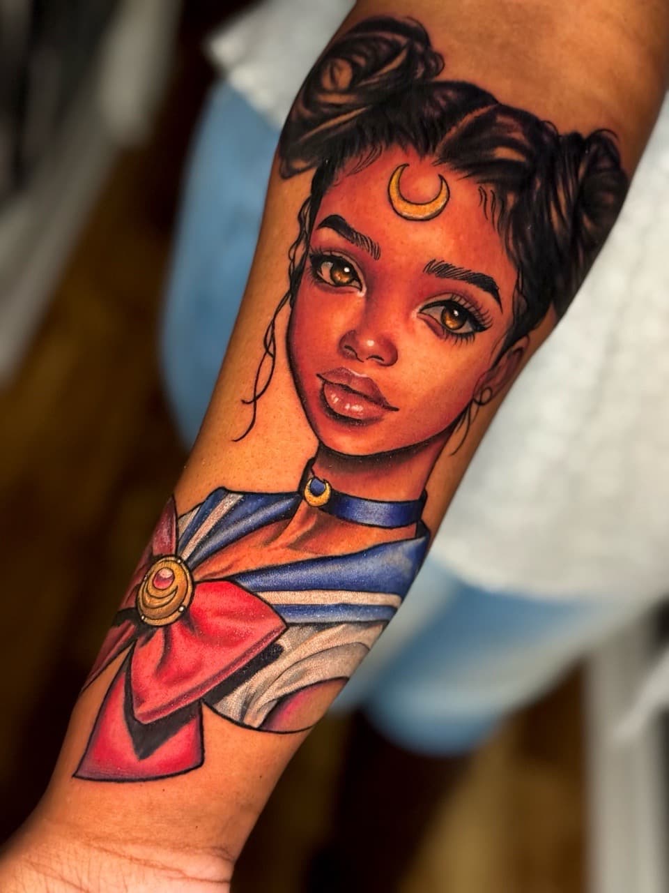 Color + Anime girl tattoo on Forearm by Ria_Rabitt on TattMe