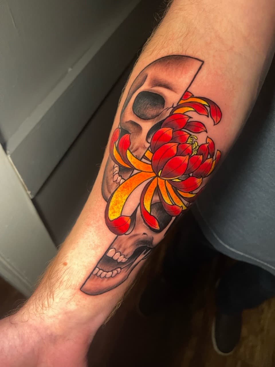 Neo-Traditional + Color skull tattoo on Forearm by Ria_Rabitt on TattMe