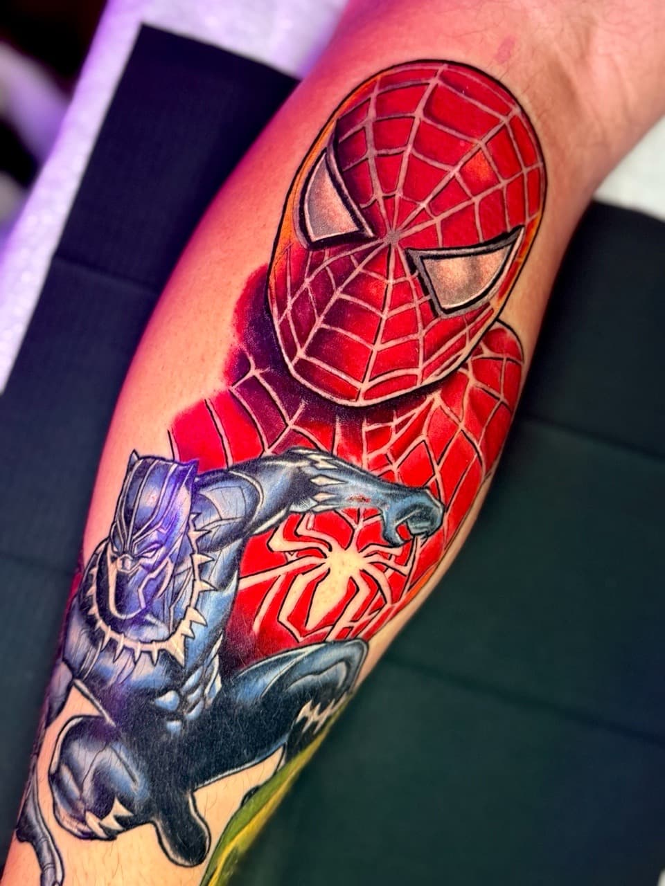 Illustrative + Pop Culture spider-man tattoo on Calf by Ria_Rabitt on TattMe