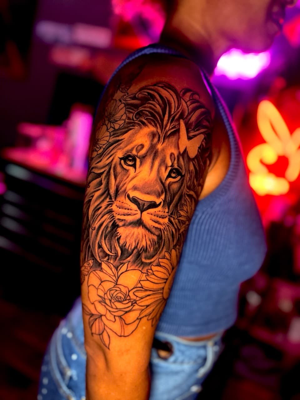 Illustrative + Realism lion tattoo on Half Sleeve by Ria_Rabitt on TattMe