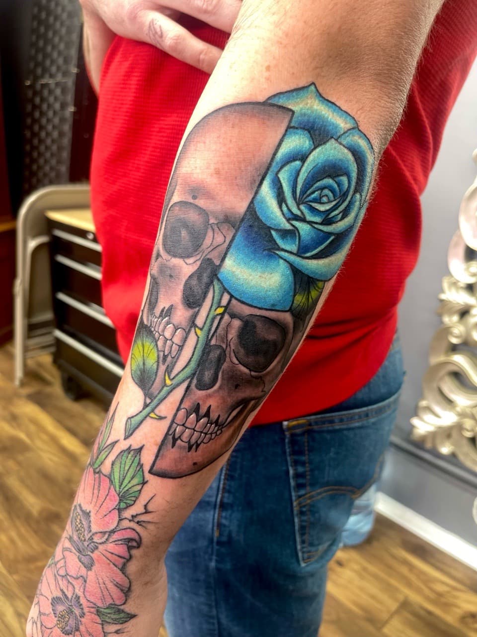 Color + Illustrative skull tattoo on Forearm by Ria_Rabitt on TattMe