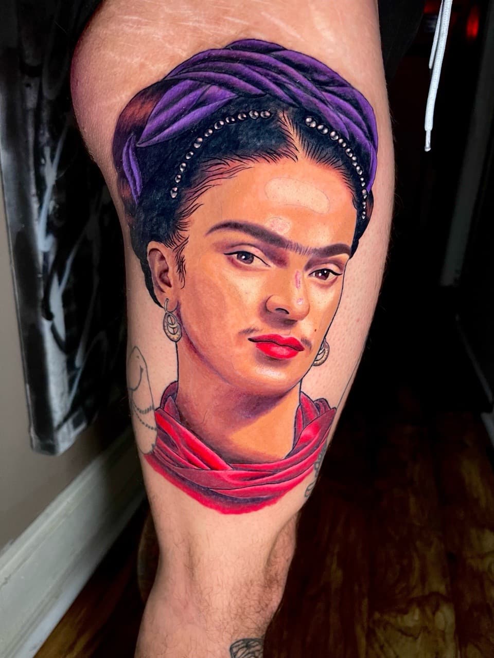 Realism + Portrait frida kahlo tattoo on Thigh by Ria_Rabitt on TattMe