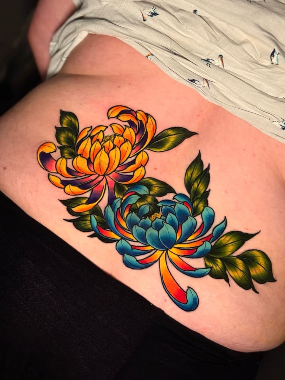Japanese + Floral chrysanthemum tattoo on Hip by Ria_Rabitt on TattMe