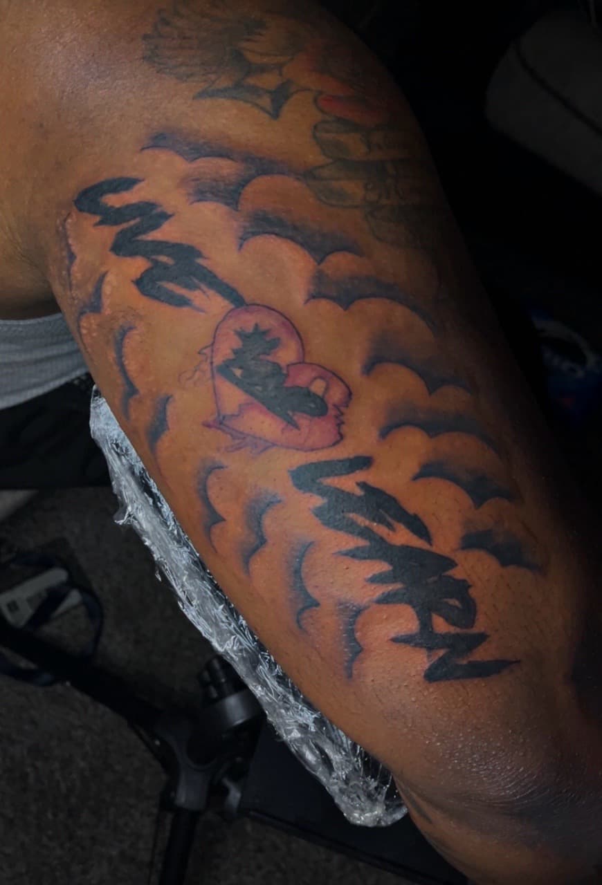 Black & Grey + Illustrative heart tattoo on Upper Arm by JayInkzTattoos on TattMe