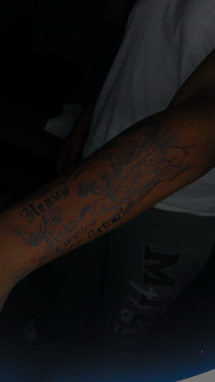 Lettering + Script crown tattoo on Forearm by JayInkzTattoos on TattMe
