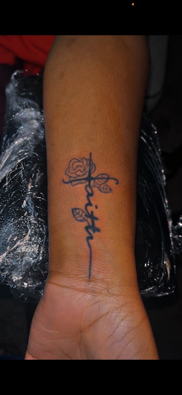 Fine Line + Lettering faith tattoo on Forearm by JayInkzTattoos on TattMe
