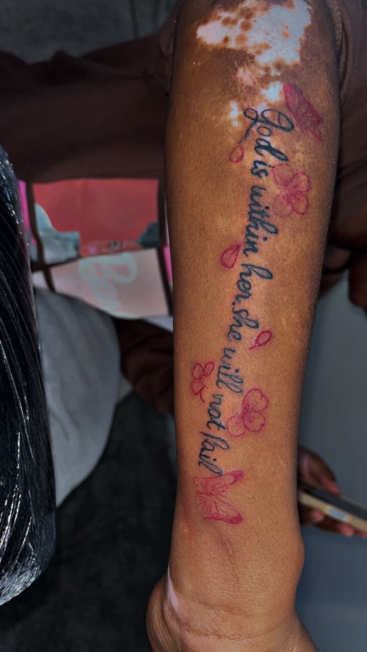 Lettering + Script scripture tattoo on Forearm by JayInkzTattoos on TattMe