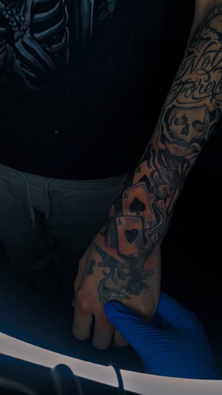 Black & Grey + Chicano aces tattoo on Forearm by JayInkzTattoos on TattMe