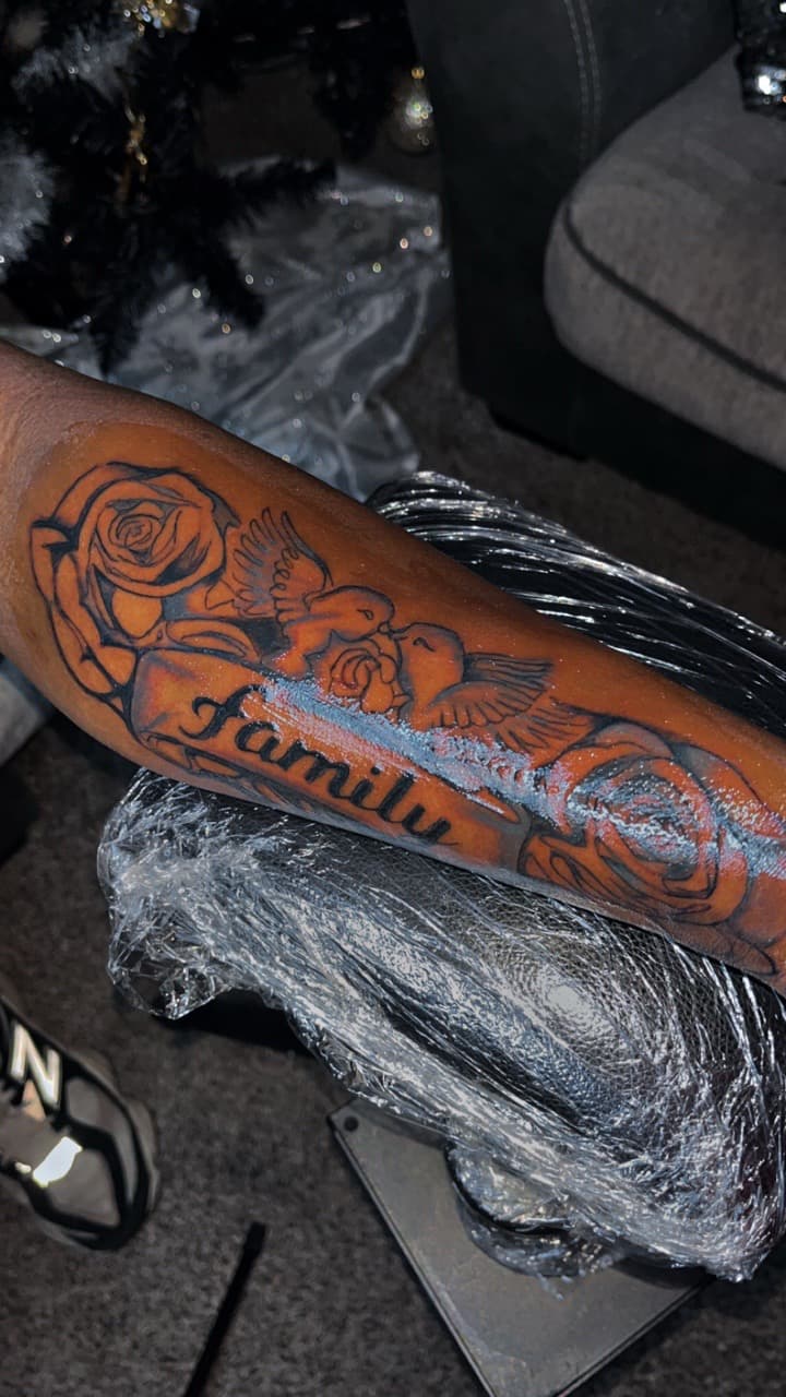 Line-work + Black & Grey roses tattoo on Forearm by JayInkzTattoos on TattMe