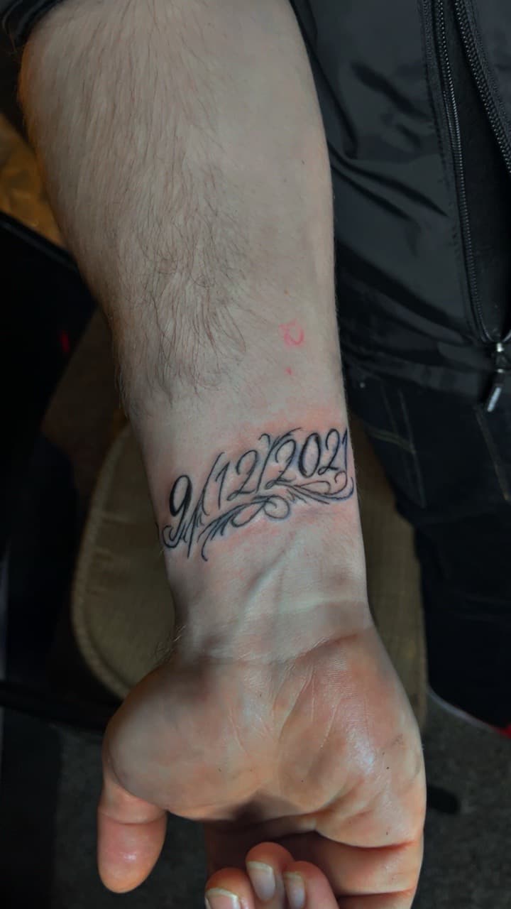 Lettering + Script numbers tattoo on Wrist by JayInkzTattoos on TattMe