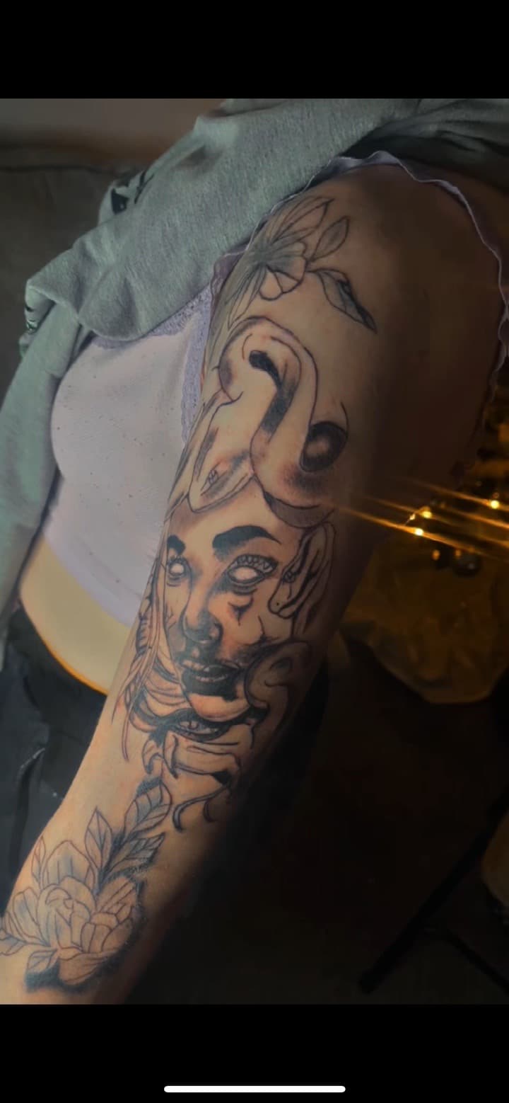 Black & Grey + Illustrative woman tattoo on Half Sleeve by JayInkzTattoos on TattMe