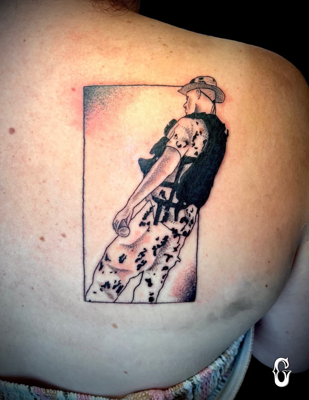 Black-work + Dot-work person tattoo on Upper Back by graypaint on TattMe