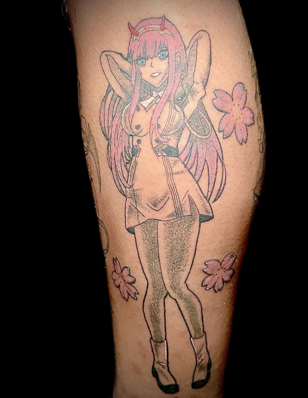 Anime + Color anime character tattoo on Calf by graypaint on TattMe