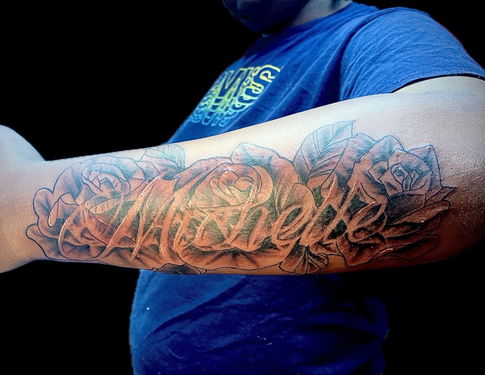 Black & Grey + Floral roses tattoo on Forearm by graypaint on TattMe