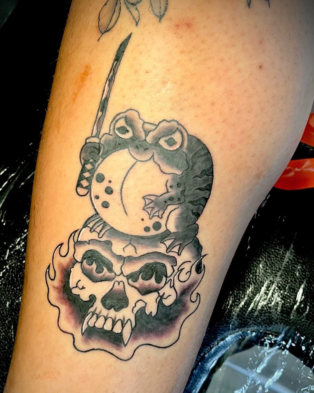 Japanese + Traditional frog tattoo on Calf by graypaint on TattMe