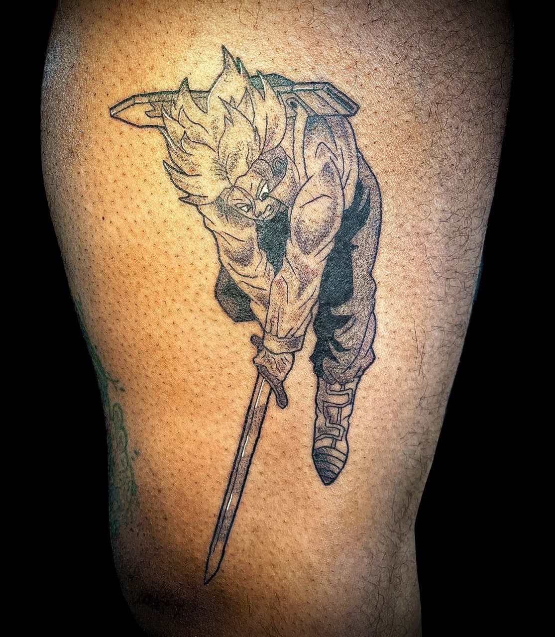 Anime + Pop Culture anime character tattoo on Thigh by graypaint on TattMe