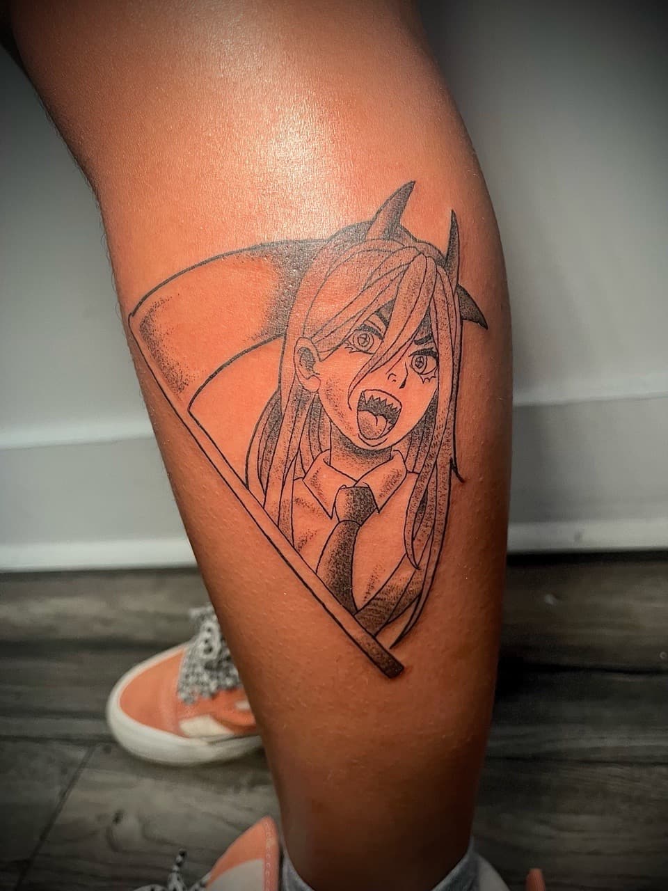 Anime + Black & Grey anime character tattoo on Calf by graypaint on TattMe