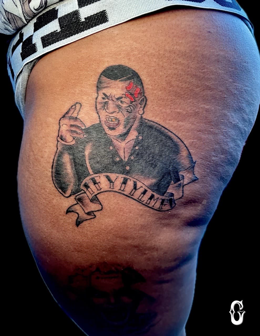 American Traditional + Illustrative man tattoo on Thigh by graypaint on TattMe
