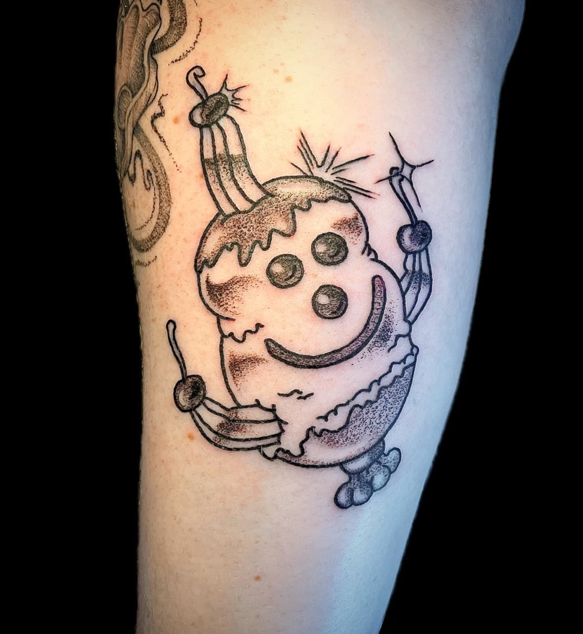 New School + Black-work ice cream tattoo on Upper Arm by graypaint on TattMe